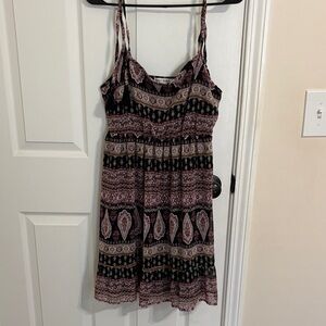 Elegant Black and Pink Patterned Mini Dress